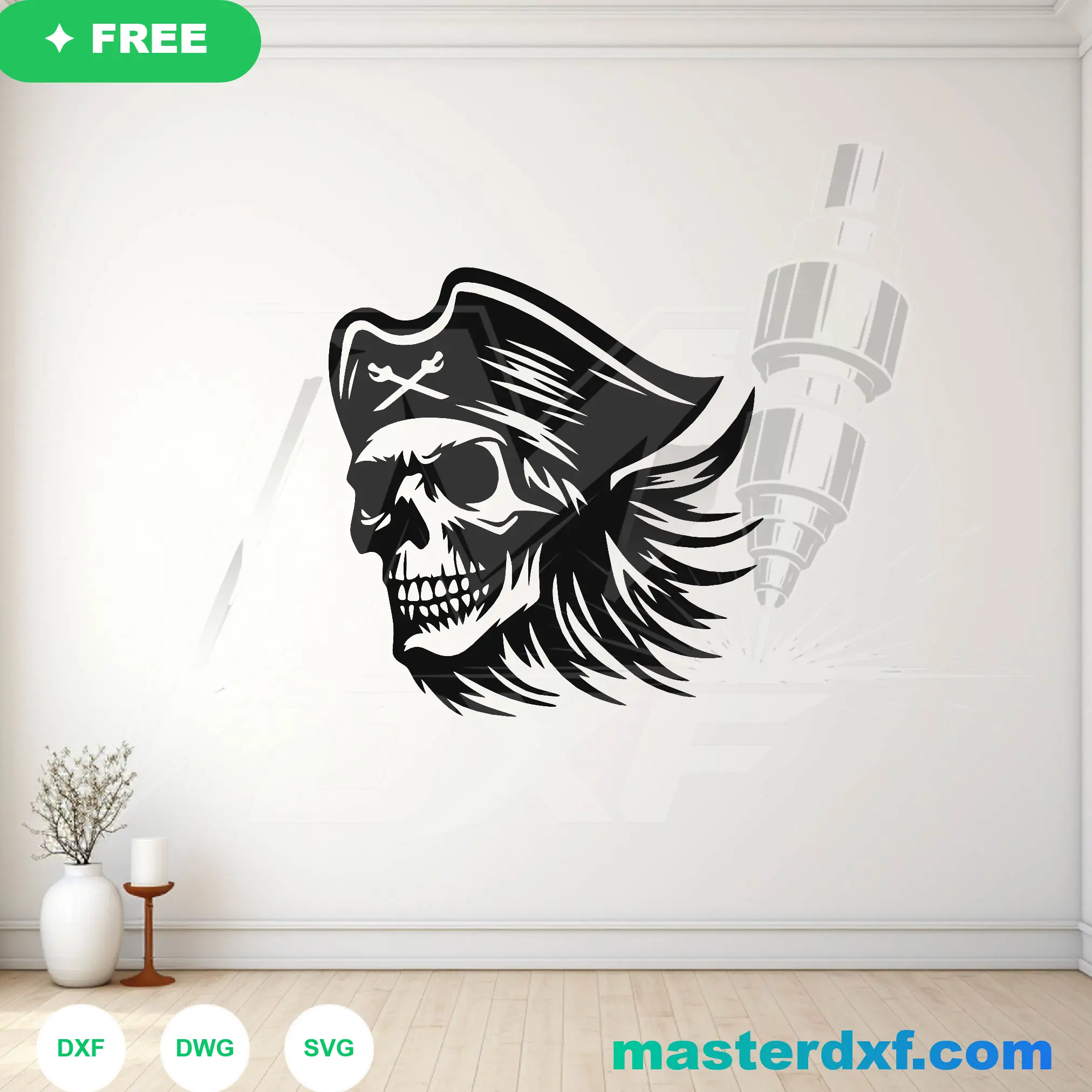 Tricorn Pirate Skull Crossbones Nautical Silhouette Badge DXF File — Free Download for Laser CNC Plasma